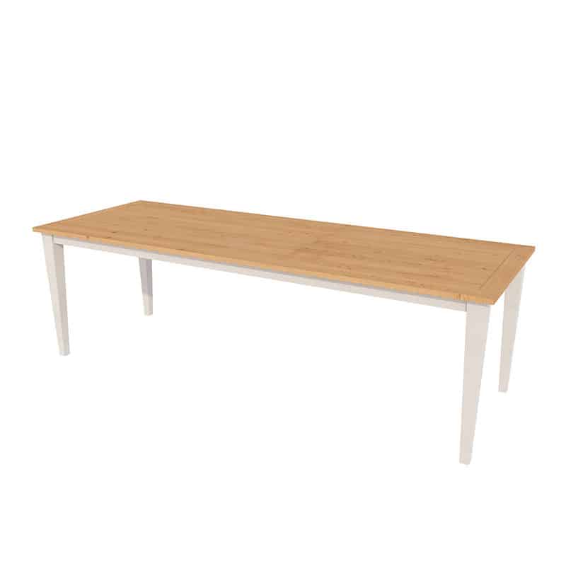 Table rectangulaire avec rallonges en bois massif de style cottage / charme sur mesure