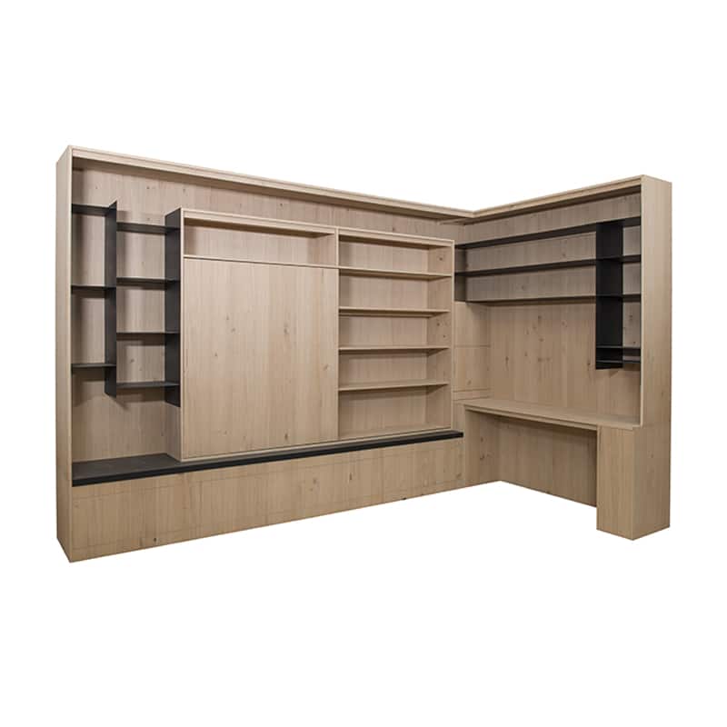 meuble bibliothèque intégré métal bois design industrielle épuré sur mesure